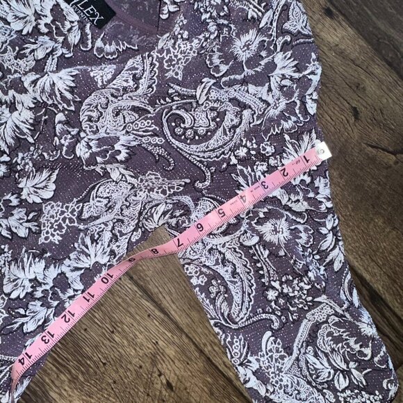 Purple Alex Evenings Floral Glitter Long Sleeve Collared Blazer Coat Large - Picture 3 of 16